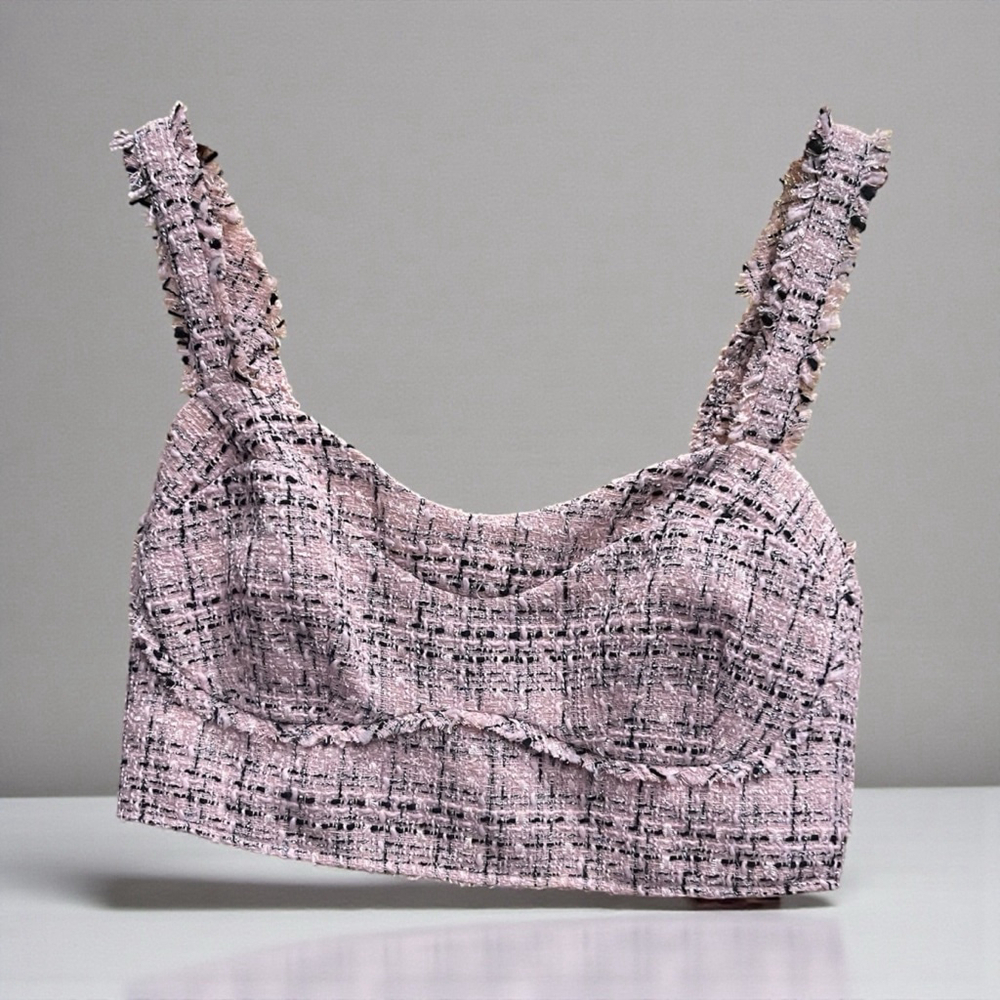 Women's Wild Fable Pink & Black Tweed Crop Top XXL